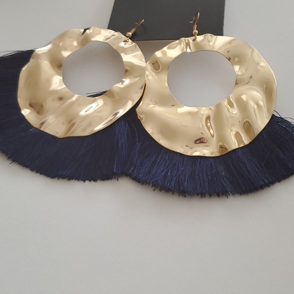 🆕️ Large Statement Drop Gold Fringe Earrings